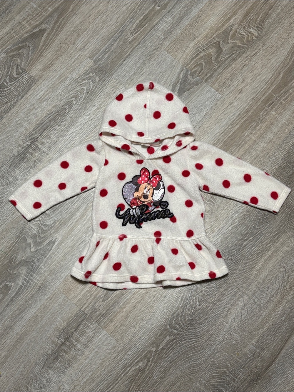 Disney White Hoodie Dress with Red Polka Dots featuring Minnie